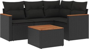 vidaXL Set mobilier de grădină cu perne, 5 piese, negru, poliratan