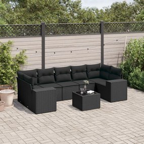 3222334 vidaXL Set mobilier de grădină cu perne, 8 piese, negru, poliratan