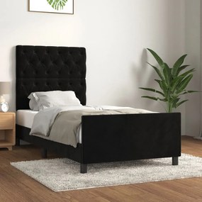 Cadru de pat cu tablie, negru, 80x200 cm, catifea Negru, 80 x 200 cm, Design cu nasturi