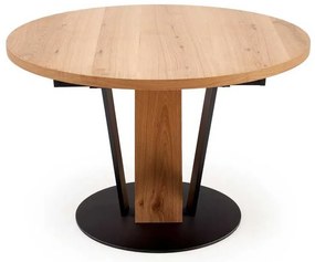 Masă de bucătărie Medina - rotund, 120-160 x 120 cm, stejar / negru