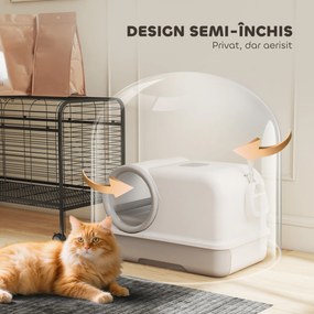 PawHut Litieră pentru Pisici cu Capac, Litiere Pisici cu Tavă și Lopățică Inclusă, Saci Deodorant, Ușor de Curățat, Alb și Gri | Aosom Romania