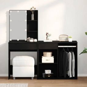 vidaXL Masă de Machiaj LED cu sertar Stejar negru 140 x 40 x 140 cm
