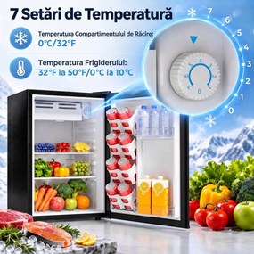 HOMCOM Frigider mic 72,5 L cu congelator, termostat reglabil, ușă reversibilă, 43 dB, negru | Aosom Romania