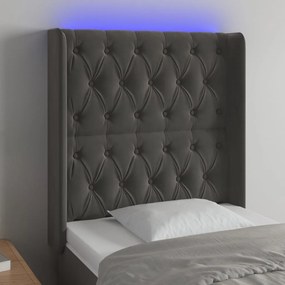 vidaXL Tăblie de pat cu LED, gri închis, 83x16x118/128 cm, catifea