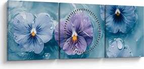 Tablou - Violete în apă (cu ceas) (90x30 cm)