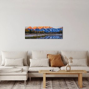 Tablou cu vârfuri de munți înzăpezăți (cu ceas) (90x30 cm)
