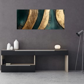 Tablou - Abstracție verde cu auriu I. (120x50 cm)