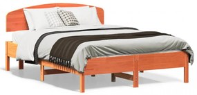 Cadru de pat cu tăblie, maro ceruit, 140x190 cm, lemn masiv pin