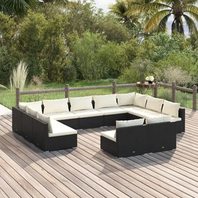 3102119 vidaXL Set mobilier de grădină cu perne, 11 piese, negru, poliratan