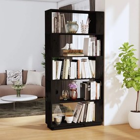 814068 vidaXL Bibliotecă/Separator cameră negru 80x25x163,5 cm lemn masiv pin