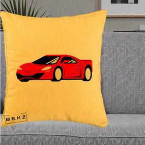 Perna Personalizata Masina Sport Rosie Grafic, 40x40 cm, Galben, Husa Detasabila, Perna Inclusa, BEKZ®