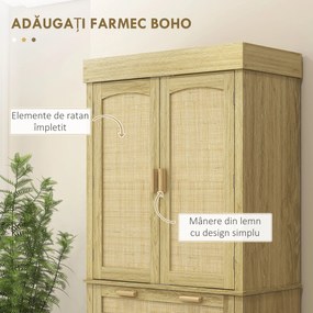 HOMCOM Dulap Bucătărie 76×40×183 cm cu 2 Uși și Sertar, Rafturi Condimente, Stejar | Aosom Romania