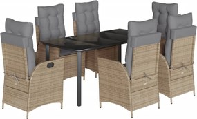 vidaXL Set de masă pentru grădină, 7 piese, cu perne, bej, poliratan