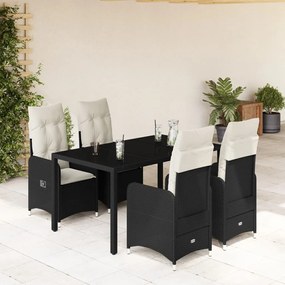 3276990 vidaXL Set bistro de grădină cu perne, 5 piese, negru, poliratan