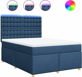 vidaXL Pat continental cu saltea, albastru, 140x200cm, material textil