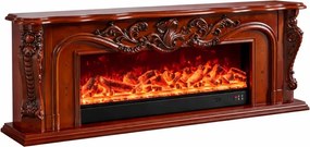 Șemineu electric cu efect LED realist cu 12 culori, Comodă TV, design clasic elegant, control vocal și telecomandă, fără încălzire, 200 cm, Maro