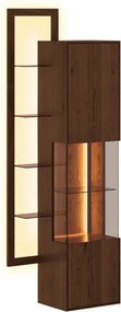 Vitrină lemn masiv Aurora cu Raft Iluminată Stejar Fumuriu, 73 × 37 × 175 cm