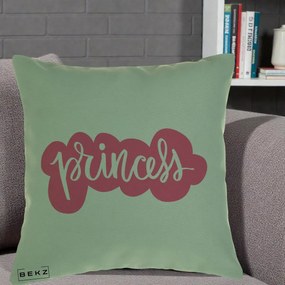 Perna Decorativa Princess Text Roz, 40x40 cm, Verde, Husa Detasabila, Perna Inclusa, BEKZ®