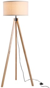 HOMCOM Modern Design Three Legged Floor Lamp Vertical Decoration Lamp, Bedroom and Office,  Beige Lampshade  HOMCOM Lampada da terra treppiede in legno con lampadine E27 moderno per camera ufficio paralume beige Ф45 x 152cm