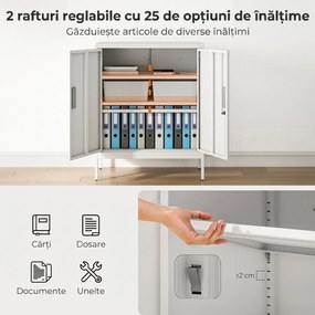 HOMCOM Dulap de Birou din Oțel cu 2 Rafturi Reglabile cu Sistem de Încuiere și 2 Chei, 80x40x100 cm, Alb | Aosom Romania