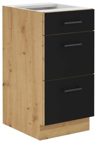 Dulap inferior de bucătărie cu sertare Miraluna (Stejar artisan + Negru mat). 1062352