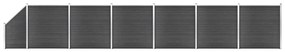 Set de panouri de gard, 1138x(105-186) cm, negru, WPC 1, Negru, 6 sectiuni + 1 sectiune inclinata