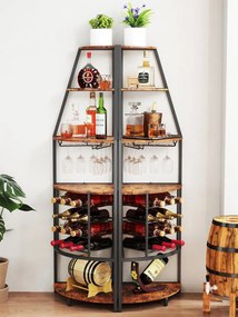 RVI5 - Rafturi Vin pentru colt, 42 cm, depozitare vin, raft stil industrial, bucatarie, living, dining - Negru - Maro