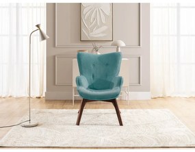 Fotoliu turcoaz cu tapițerie din catifea reiată Niko – Ropez