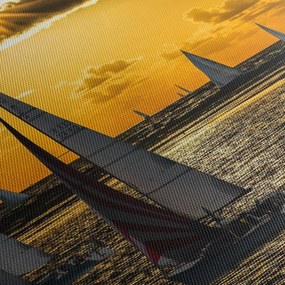 Tablou cu iaht în apus de soare (cu ceas) (90x30 cm)