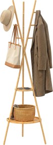 HOMCOM Cuier freestanding cu 9 cârlige și 2 polițe pentru intrare, lemn natural | Aosom Romania