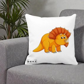 Perna Decorativa Triceratops Portocaliu, 40x40 cm, Alba Mata, Husa Detasabila, Perna Inclusa, BEKZ®