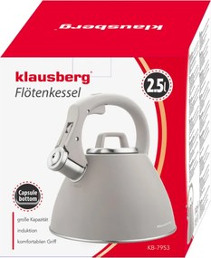 Fierbător fluierător Klausberg KB 7953, 2.5 l, Oțel inoxidabil, Mâner termoizolant, Inducție, Bej