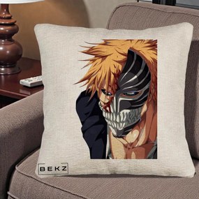 Perna Personalizata Bleach Ichigo Masca Hollow, 40x40 cm, Bej Canapea, Husa Detasabila, Perna Inclusa, BEKZ®