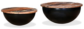 Set măsuțe cafea, 2 piese, negru, lemn masiv reciclat formă bol