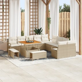 vidaXL Set de canapele pentru grădină cu pernă 13 pcs Bej Rattan poli