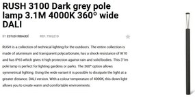 Stalp LED iluminat exterior simetric 360º wide IP65 RUSH 310cm 4000K DALI