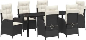 vidaXL Set de masă pentru grădină cu pernă 7 pcs Negru poliratan