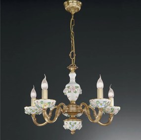 Candelabru design clasic din alama decorat cu flori ceramice 9110