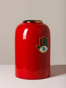 Vaza decorativa, cu pictura Hamsa, din metal si alama, Funkie