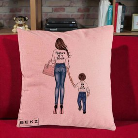 Cadou pentru Mama - Perna Personalizata, Model Mother of a Prince, 40x40 cm, Roz, Husa Detasabila, Perna Inclusa, BEKZ®