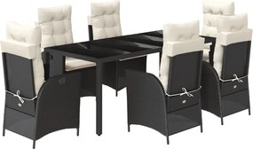 vidaXL Set mobilier de grădină cu perne, 7 piese, negru, poliratan