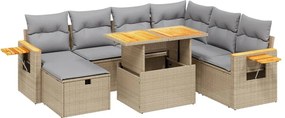 vidaXL Set canapele de grădină, 8 piese, cu perne, bej, poliratan