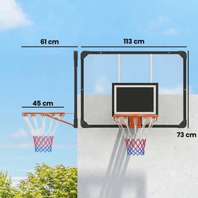 SPORTNOW Coș de Baschet de Perete pentru Exterior 113 x 73 cm, Inel Ø45 cm și Plasă, Negru | Aosom Romania