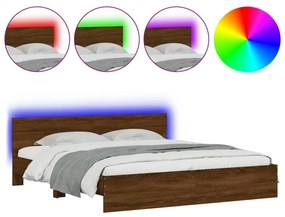 3207587 vidaXL Cadru de pat cu tăblie și LED, stejar maro, 200x200 cm