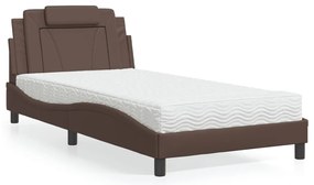 vidaXL Pat cu saltea, maro, 100x200 cm, piele ecologică