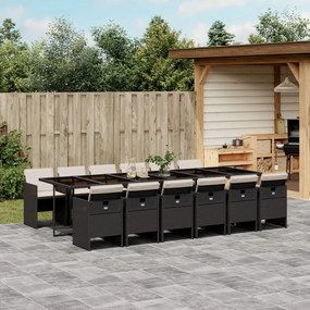 vidaXL Set mobilier de grădină cu perne, 13 piese, negru, poliratan