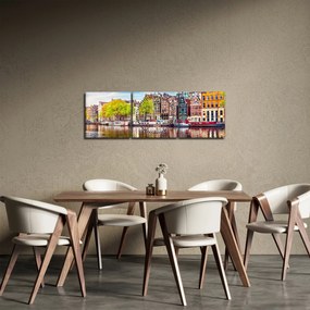 Tablou - Case dansatoare, Amsterdam (cu ceas) (90x30 cm)