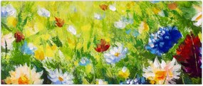 Tablou - Pictură în ulei, pajiște înflorită (120x50 cm)
