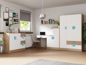 Mobilier cameră studenți Monella VI (stejar deschis + alb + turcoaz) . 1104470