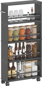 HOMCOM Raft multifuncțional cu roți, design îngust, 4 compartimente, 45x15x91 cm, Negru | Aosom Romania